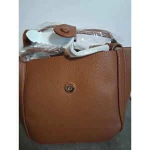 Newbella Brown Pebbled Vegan Leather Tote Bag Set with Pouch and Card Holder